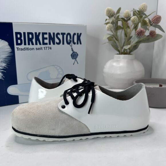 Birkenstock Maine Patent Leather Suede Shoe White Regular Fit Women 7/Men 5 NWB - Picture 6 of 10